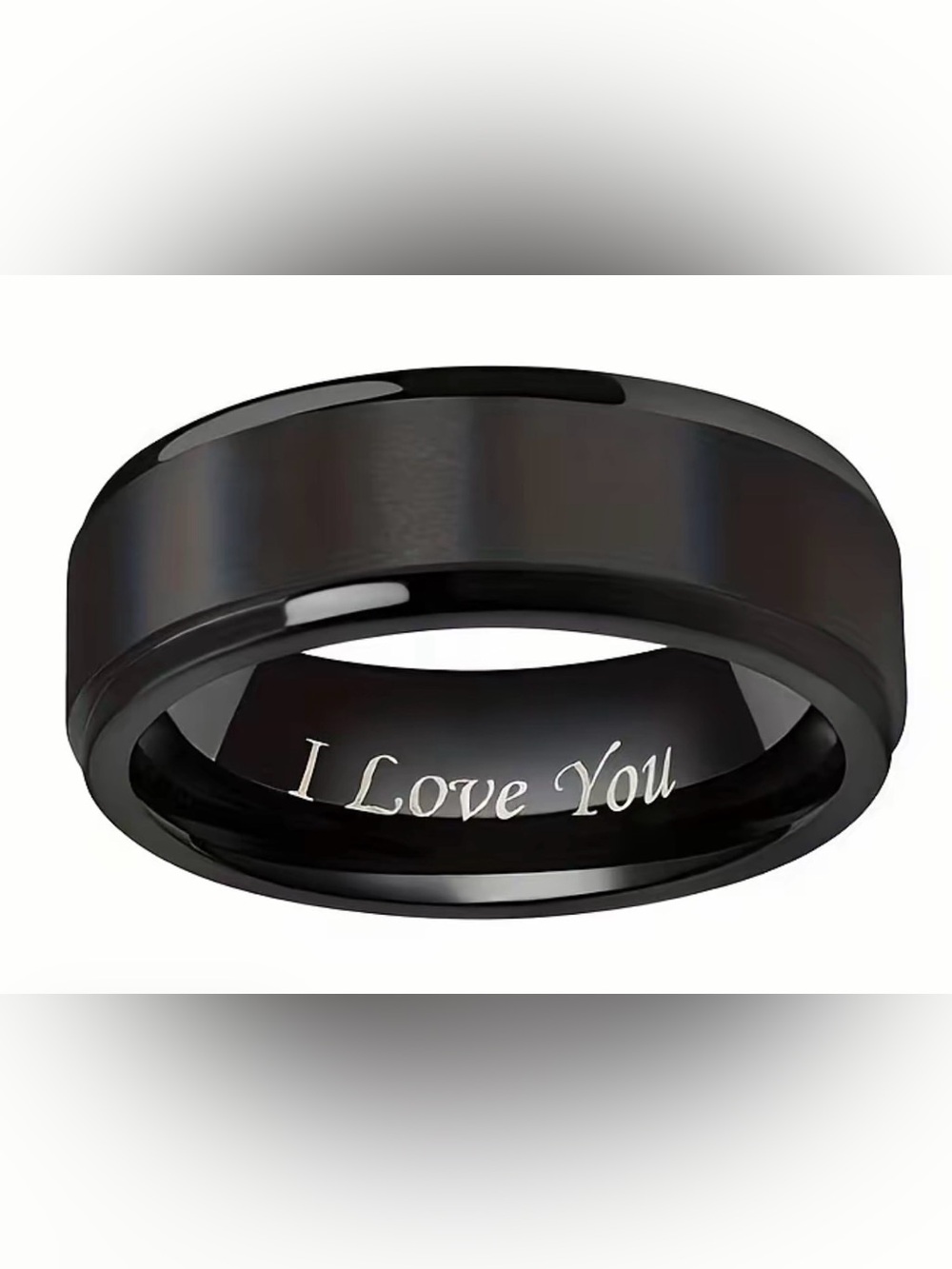 Titanium Steel Tungsten Ring - Elegant Black Band with Engraved "I Love You"
